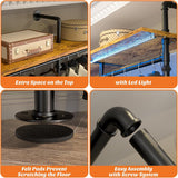 Aheaplus Industrial Pipe Clothing Rack, Reversible 79.7” Clothes Rack for Hanging Clothes, Heavy Duty Garment Racks Closet Wardrobe with LED Lights& Shelves, Walk-in Closet System, Black