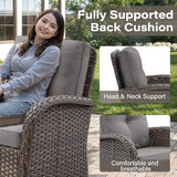 Patio Wicker Chairs Swivel Rocker – Outdoor Swivel Rocking Chairs Set of 2 with Rattan Side Table, Patio Swivel Glider Chair 3 Piece Patio Furniture Sets for Deck Porch Pool Brown/Blue