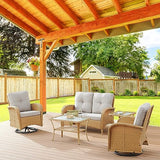 Patio Wicker Chairs Swivel Rocker – Outdoor Swivel Rocking Chairs Set of 2 with Rattan Side Table, Patio Swivel Glider Chair 3 Piece Patio Furniture Sets for Deck Porch Pool Brown/Blue